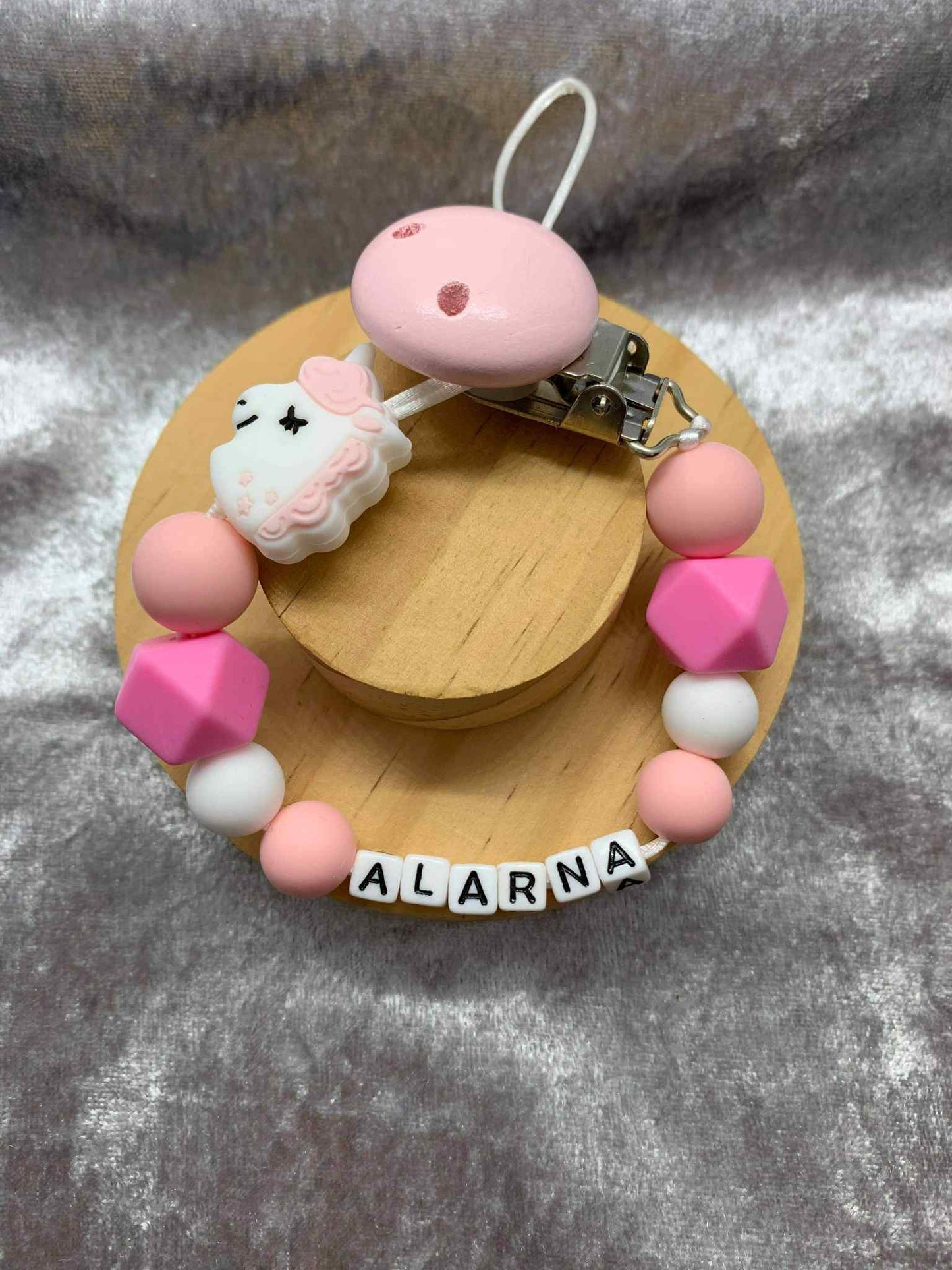 Pink Unicorn Dummy Clip - Custom Silicone Pacifier Holder (Plastic Letter Design)