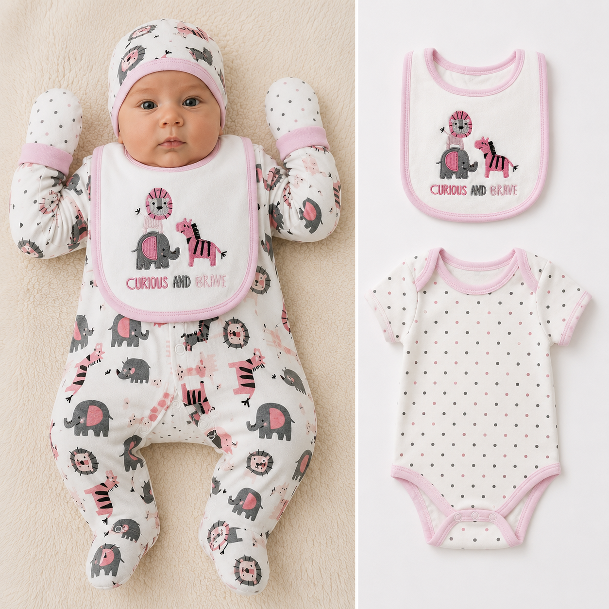 Baby Girl 5 Piece Gift Set – 'Little Safari' Newborn Outfit