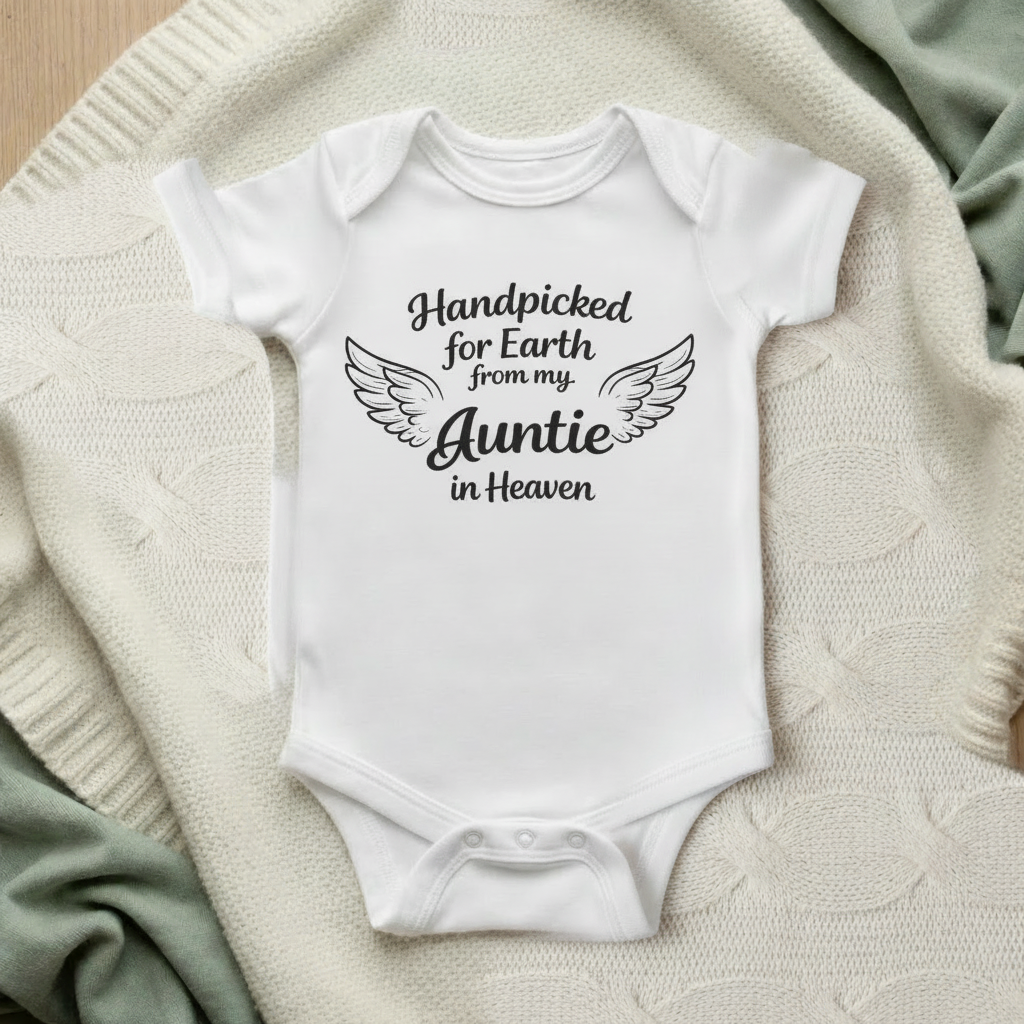 Handpicked for Earth by my Auntie in Heaven Bodysuit Mockup