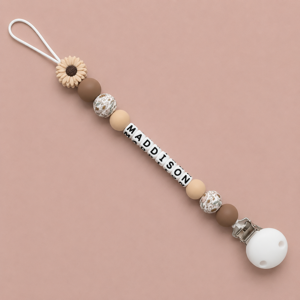 Personalised Boho Daisy Flower Dummy Clip (Plastic Letter Design)