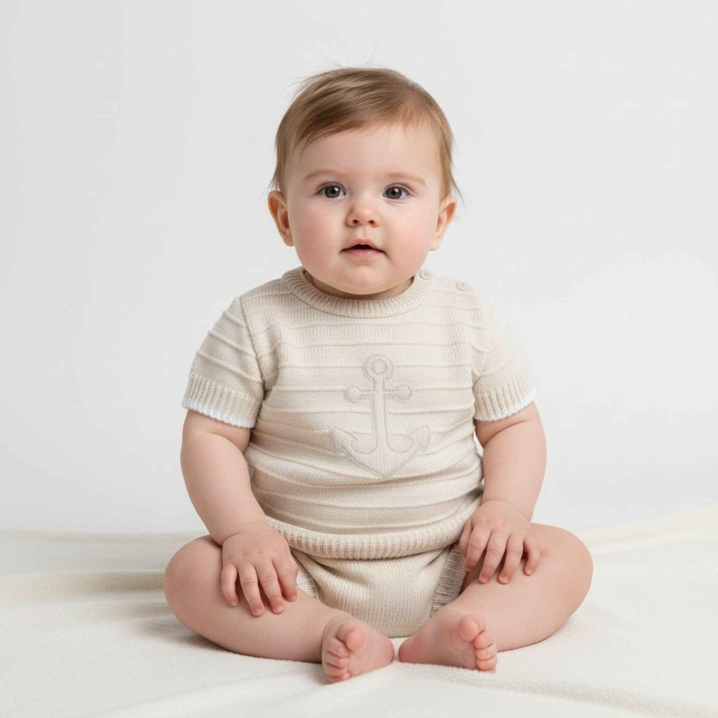 Spanish Knitted Baby Boy Anchor Set - Beige 2 Piece Outfit ⚓💟