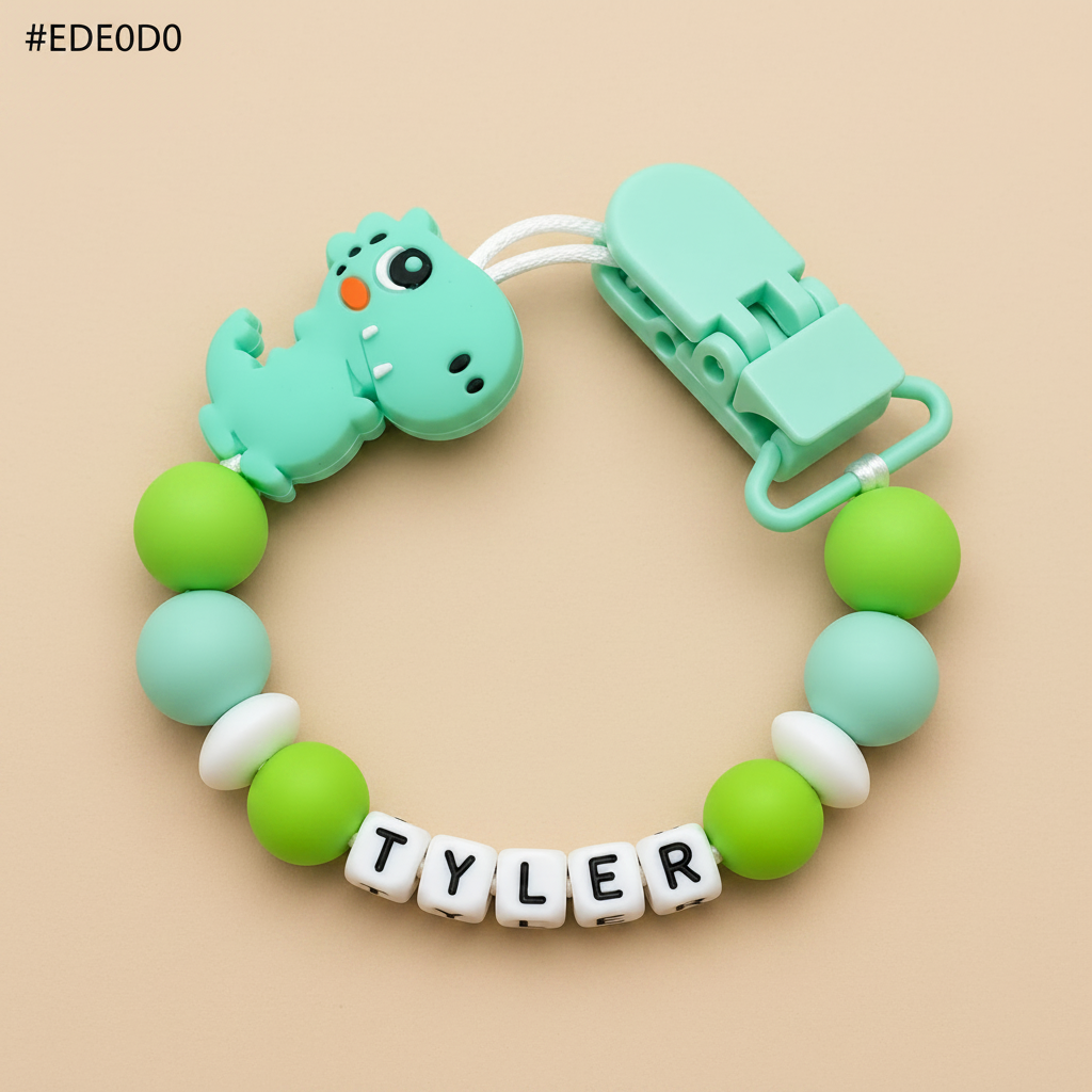 Mint & Lime Dinosaur Dummy Clip - Beige Background