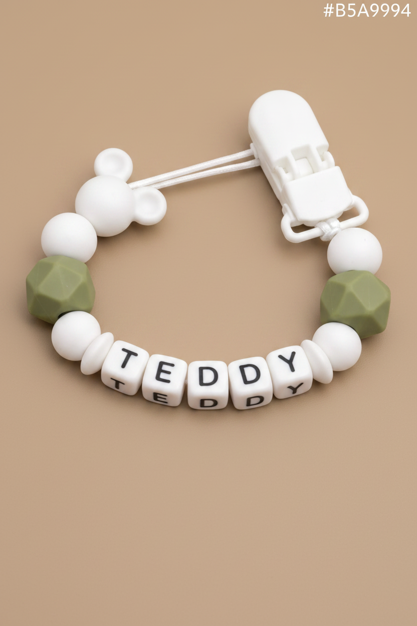 Olive Green & White Mickey Mouse Dummy Clip