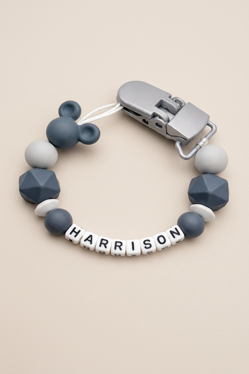 Slate Grey & White Mickey Mouse Dummy Clip