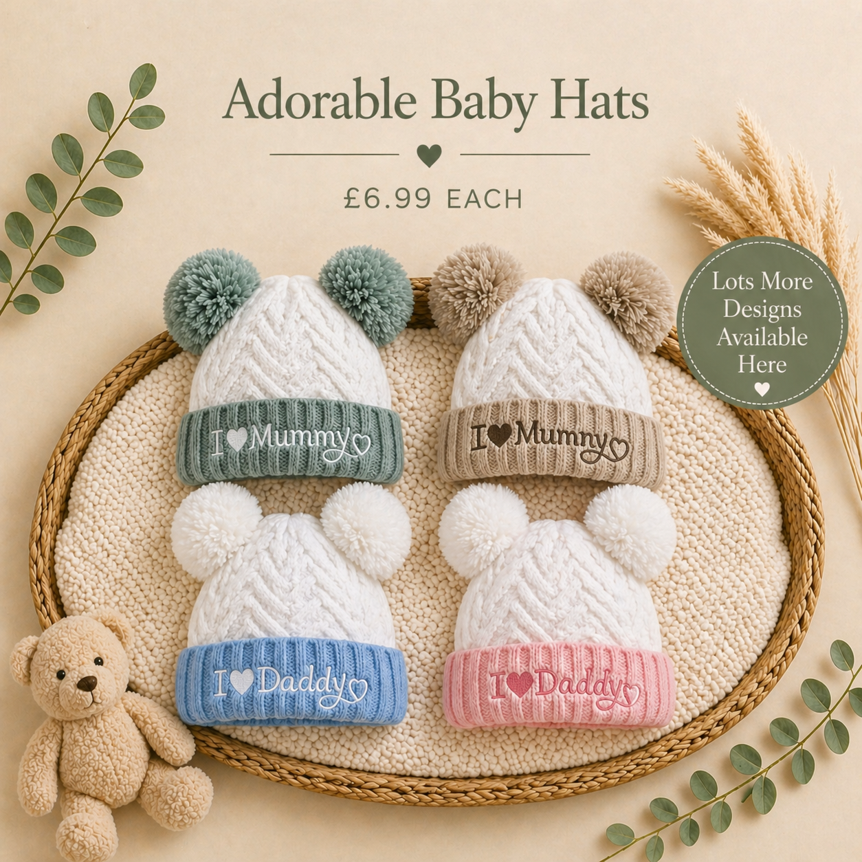 Cute Pom Pom Hats for Babies & Toddlers