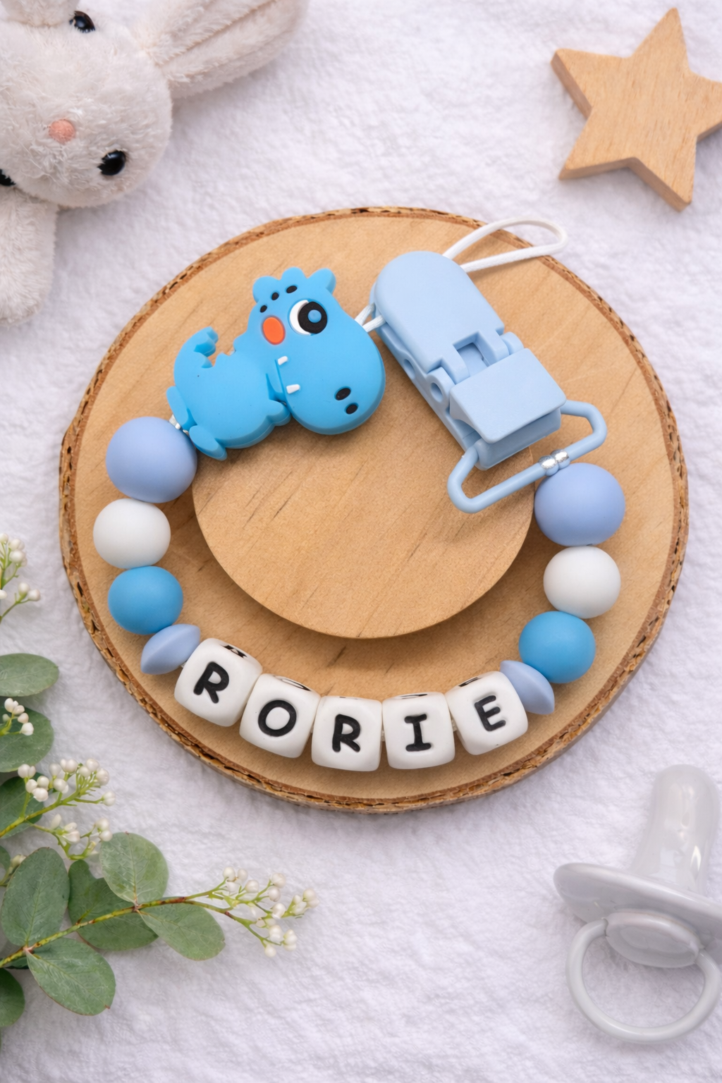 Personalised Dinosaur Silicone Dummy Clips