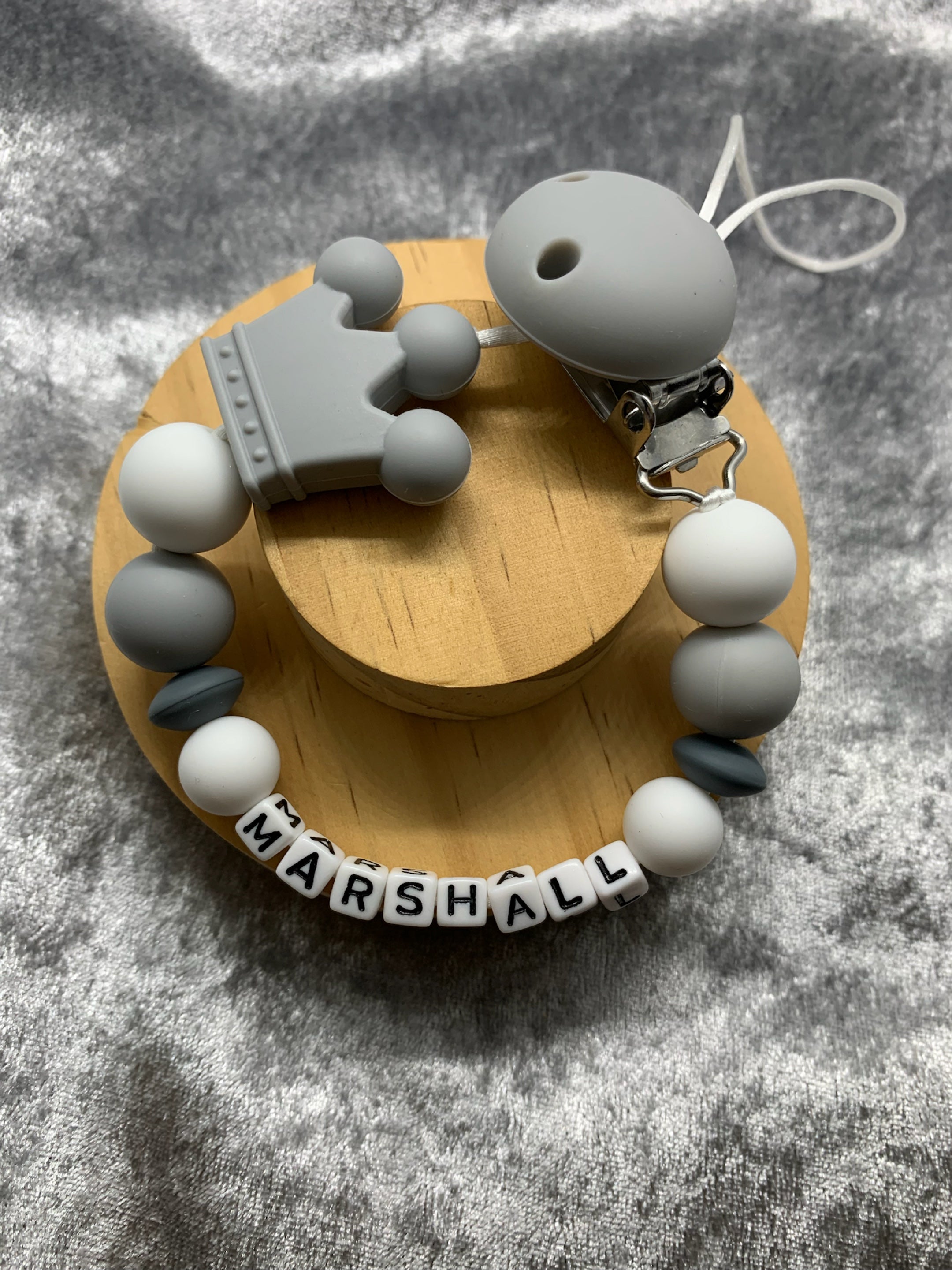 Personalised Dummy holder, Pacifier chain, Mam dummy clip new baby gift - CROWN