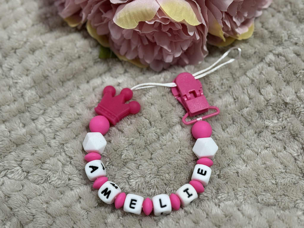 Personalised Dummy holder, Pacifier chain, Mam dummy clip new baby gift - CROWN