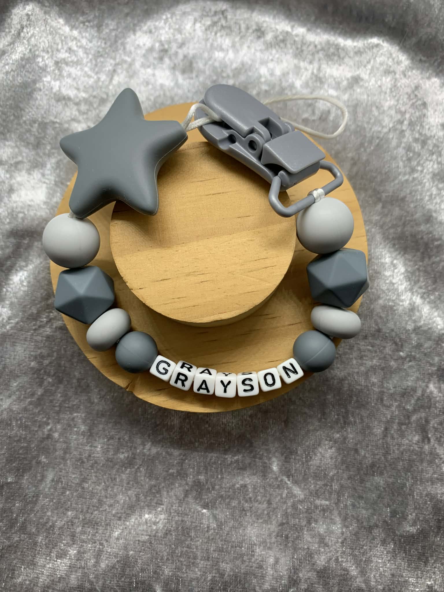 Blue Grey Personalised Dummy Clip Mam Dummy Holder New Baby Gift - STARS