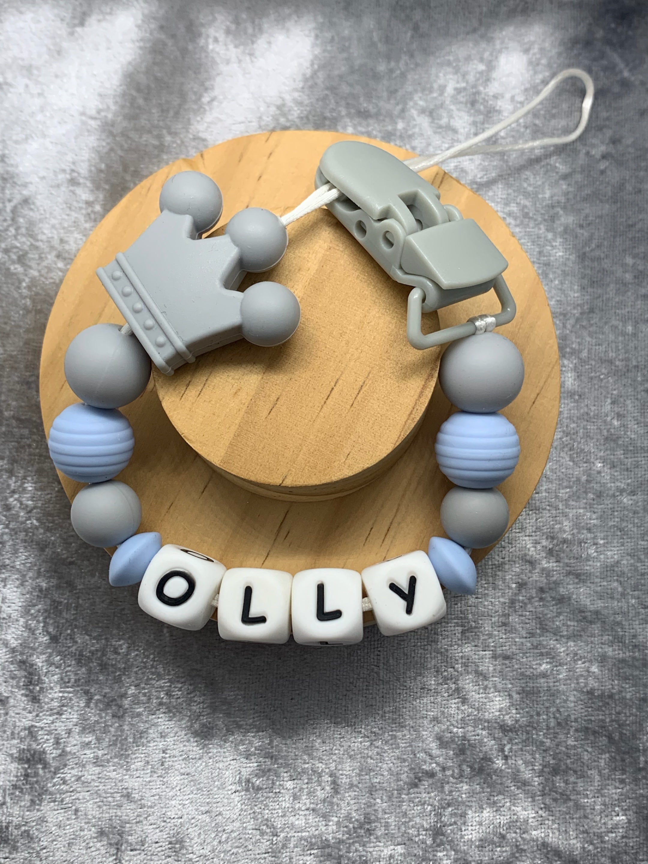 Personalised Dummy holder, Pacifier chain, Mam dummy clip new baby gift - CROWN