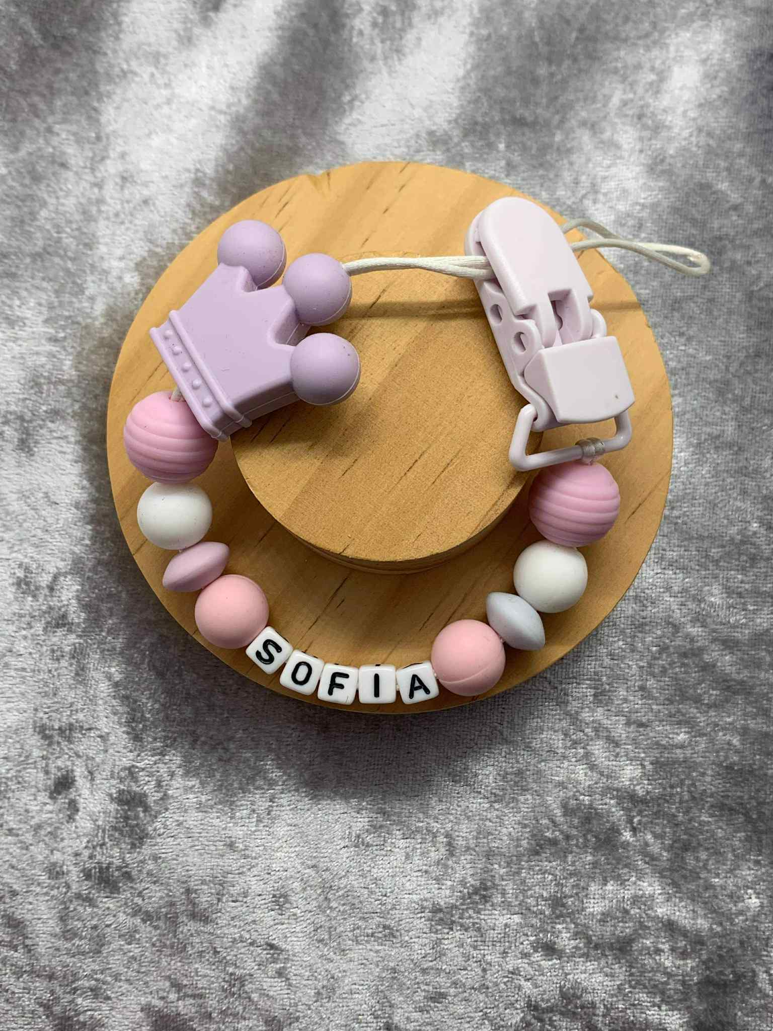 Personalised Dummy holder, Pacifier chain, Mam dummy clip new baby gift - CROWN