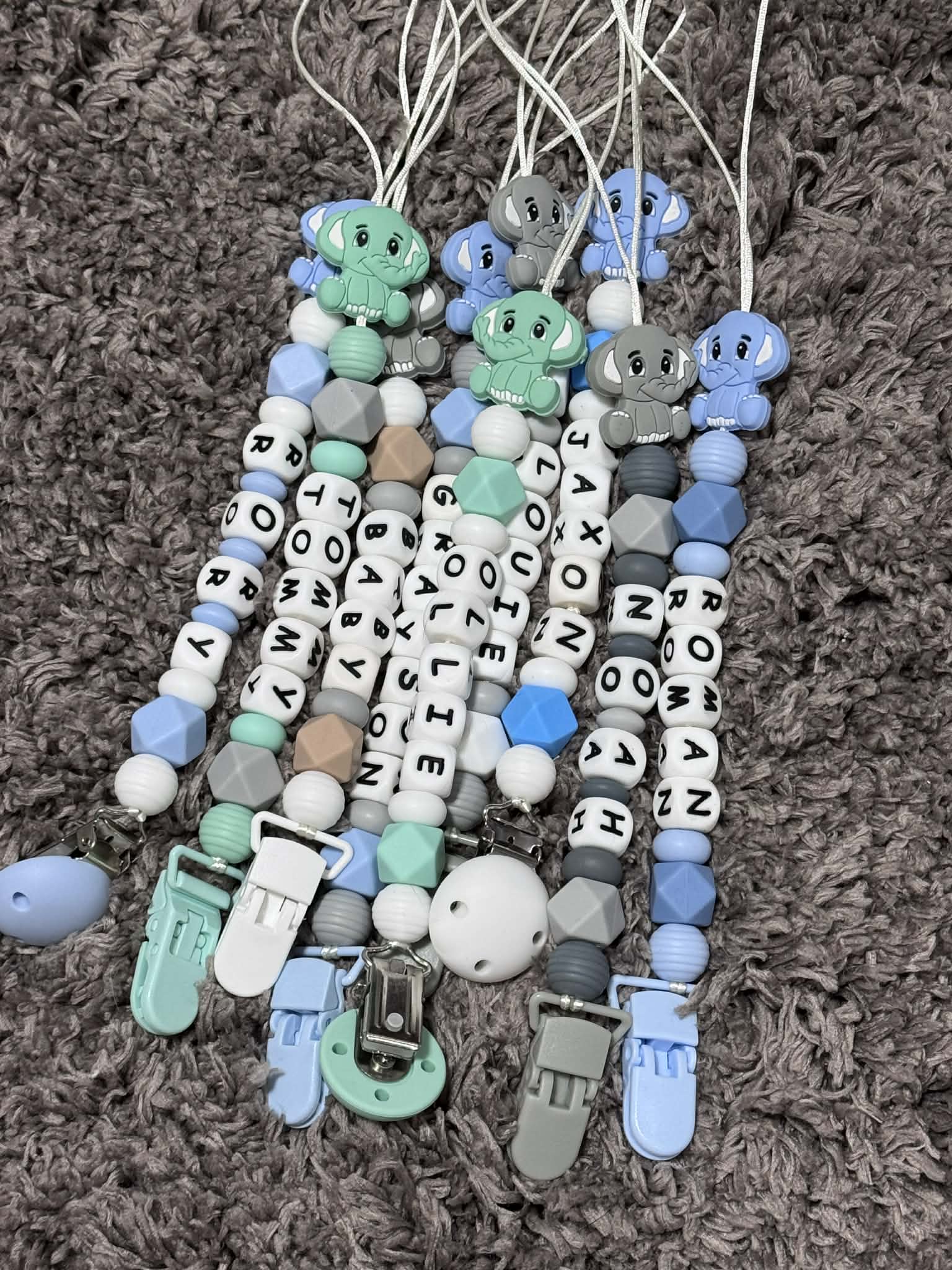 Personalised Dummy Clips Mam Dummy Holder New Baby Gift - ELEPHANT