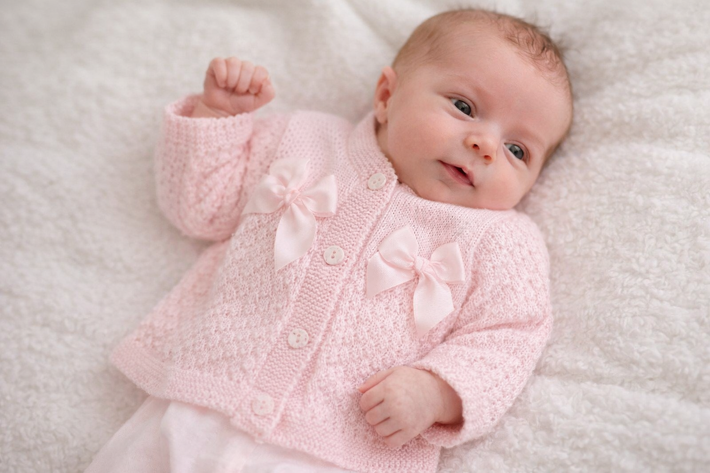 Spanish Knit Baby Cardigan Set with Bow - Pink