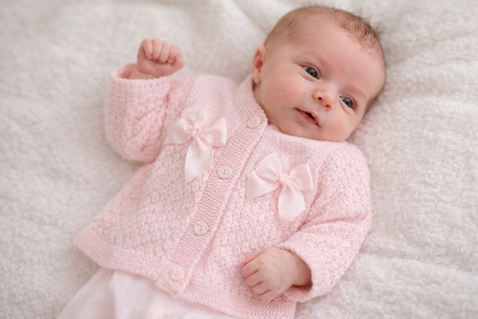 2-Piece Spanish Knit Baby Cardigan Set with Bow - Pink