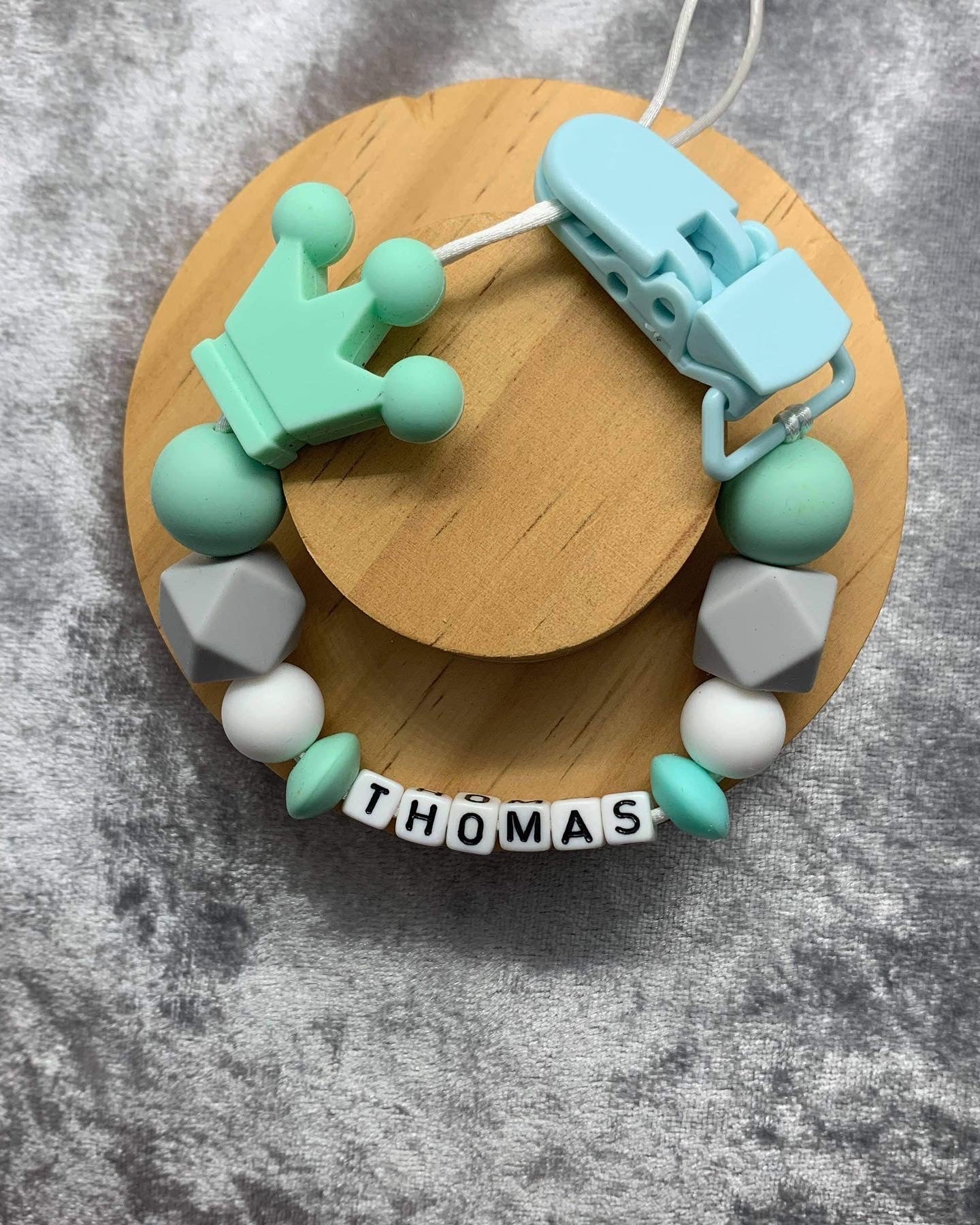 Personalised Dummy holder, Pacifier chain, Mam dummy clip new baby gift - CROWN