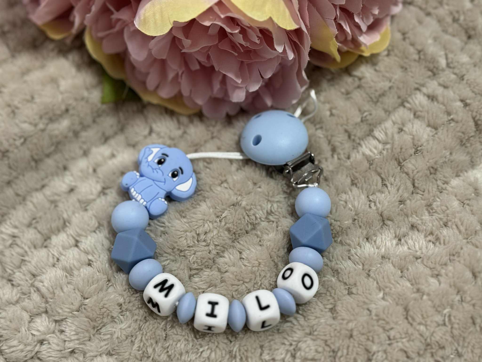 Personalised Dummy Clips Mam Dummy Holder New Baby Gift - ELEPHANT