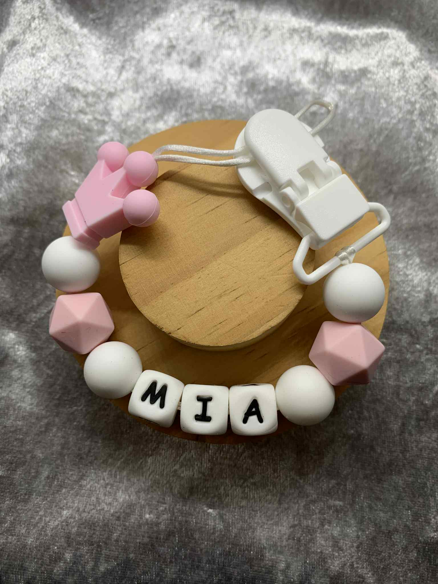 Personalised Dummy holder, Pacifier chain, Mam dummy clip new baby gift - CROWN