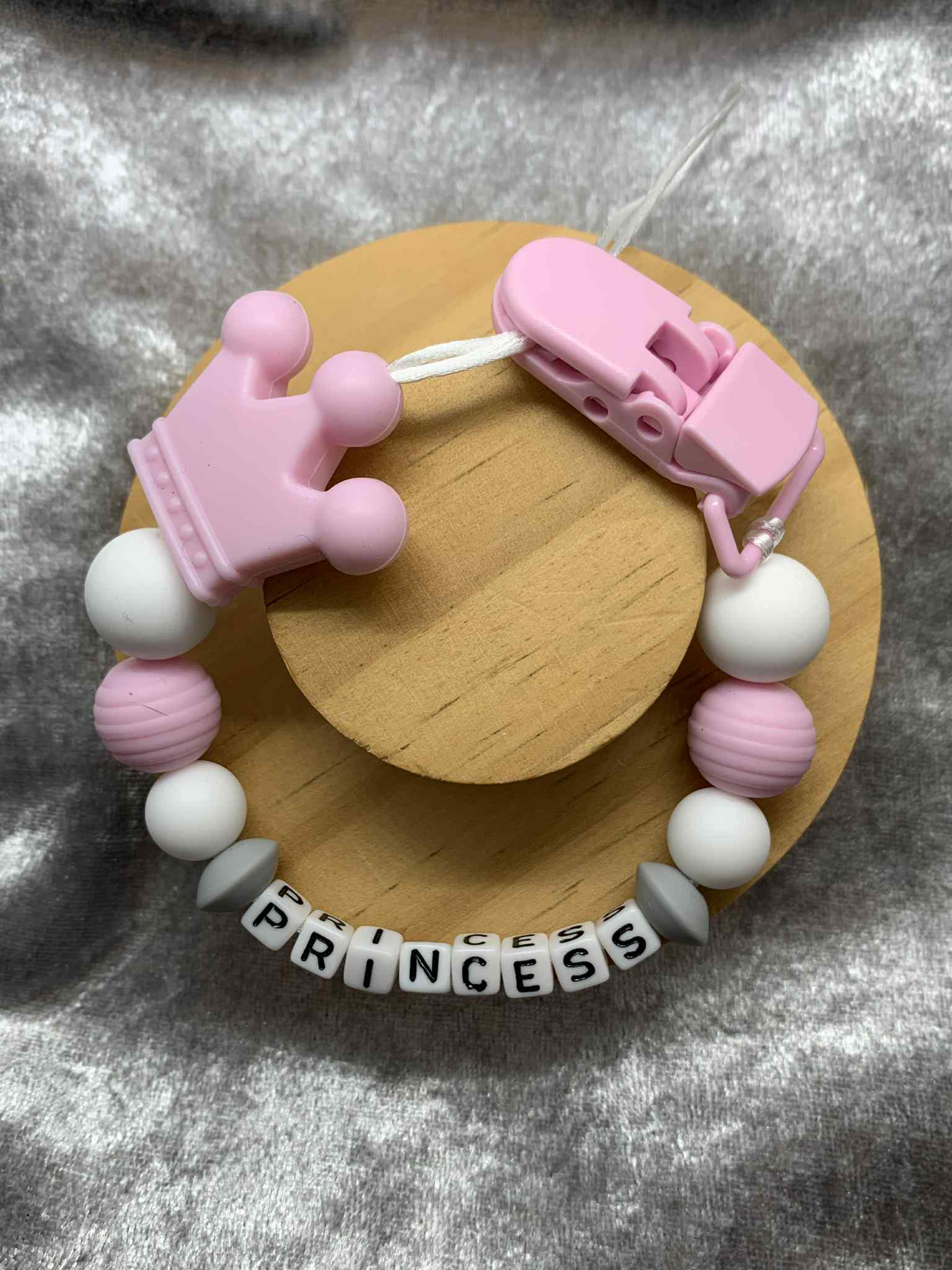 Personalised Dummy holder, Pacifier chain, Mam dummy clip new baby gift - CROWN