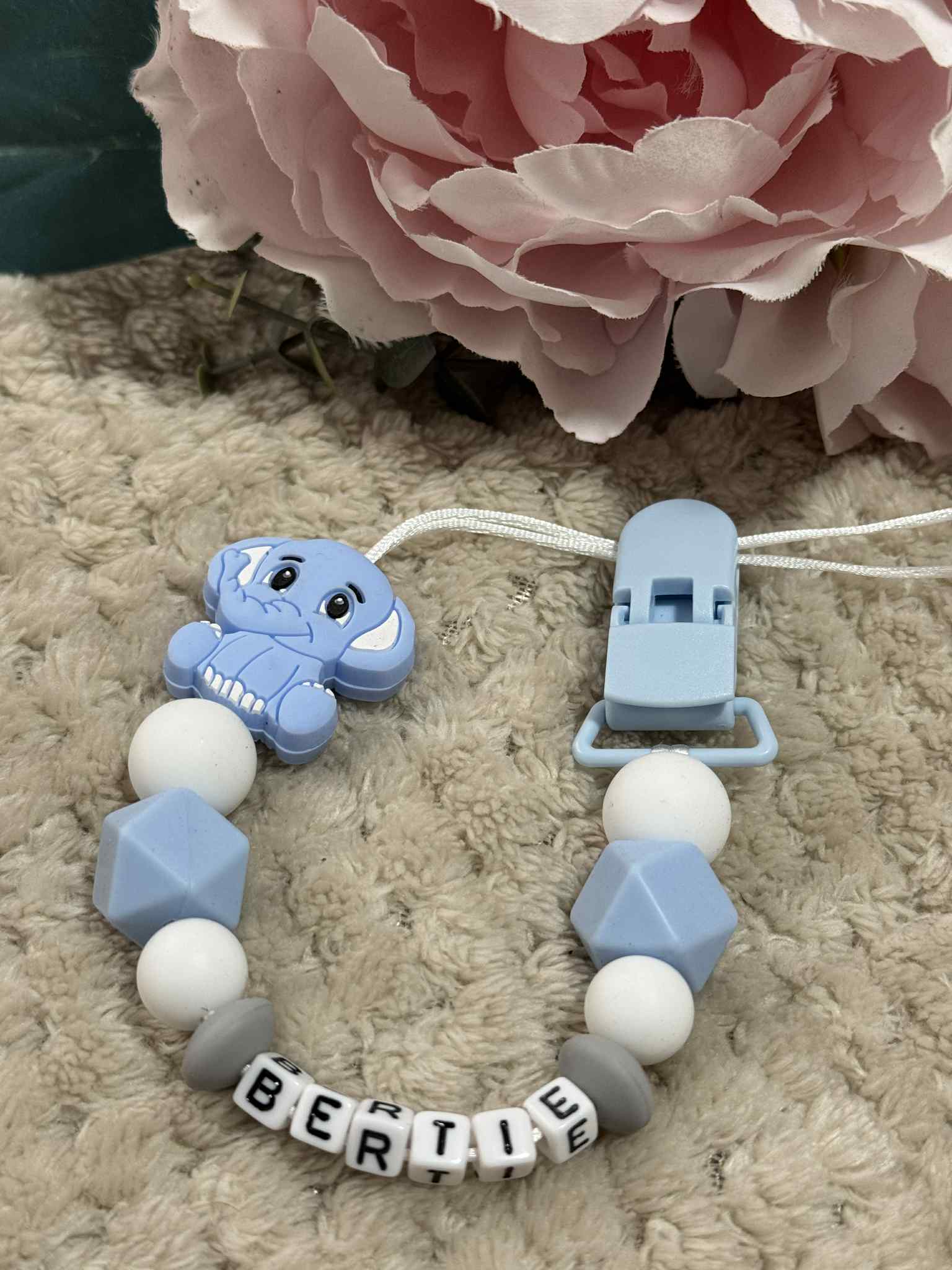Personalised Dummy Clips Mam Dummy Holder New Baby Gift - ELEPHANT