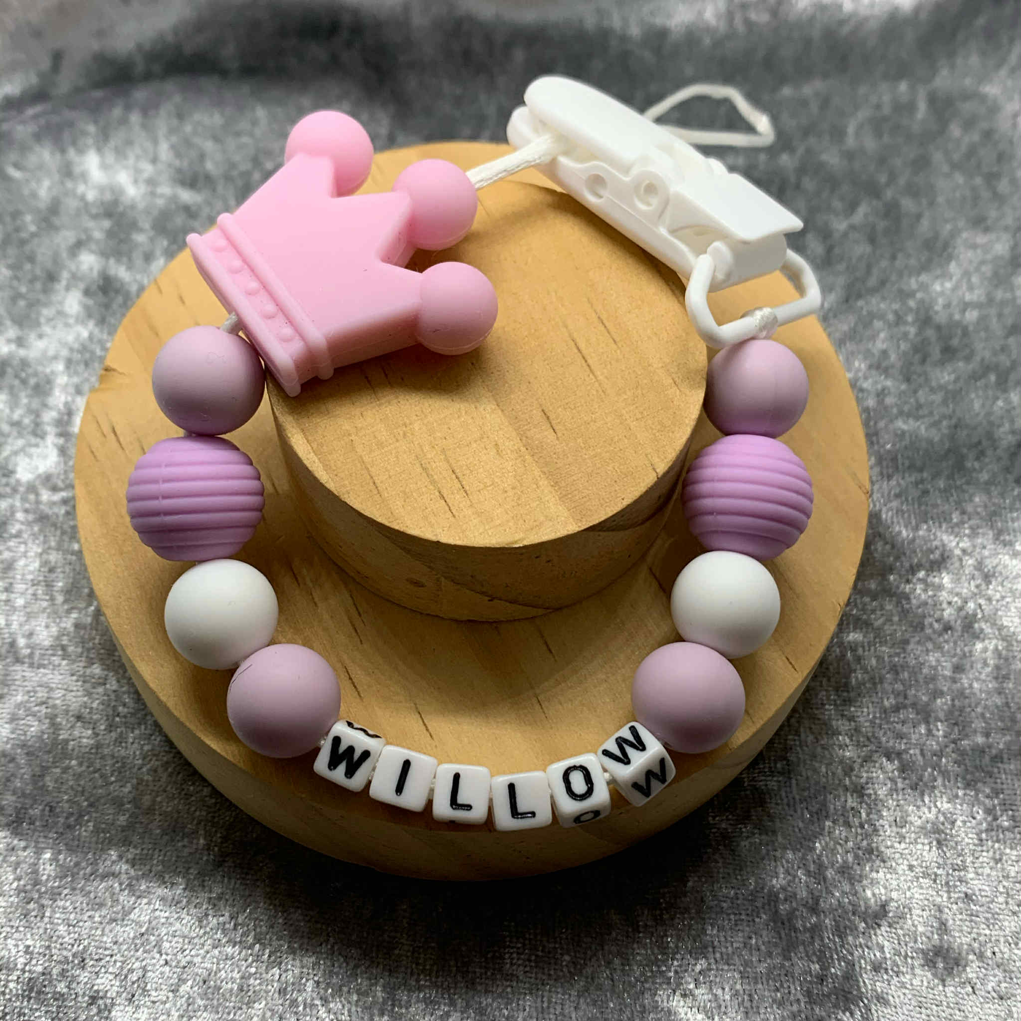 Personalised Dummy holder, Pacifier chain, Mam dummy clip new baby gift - CROWN