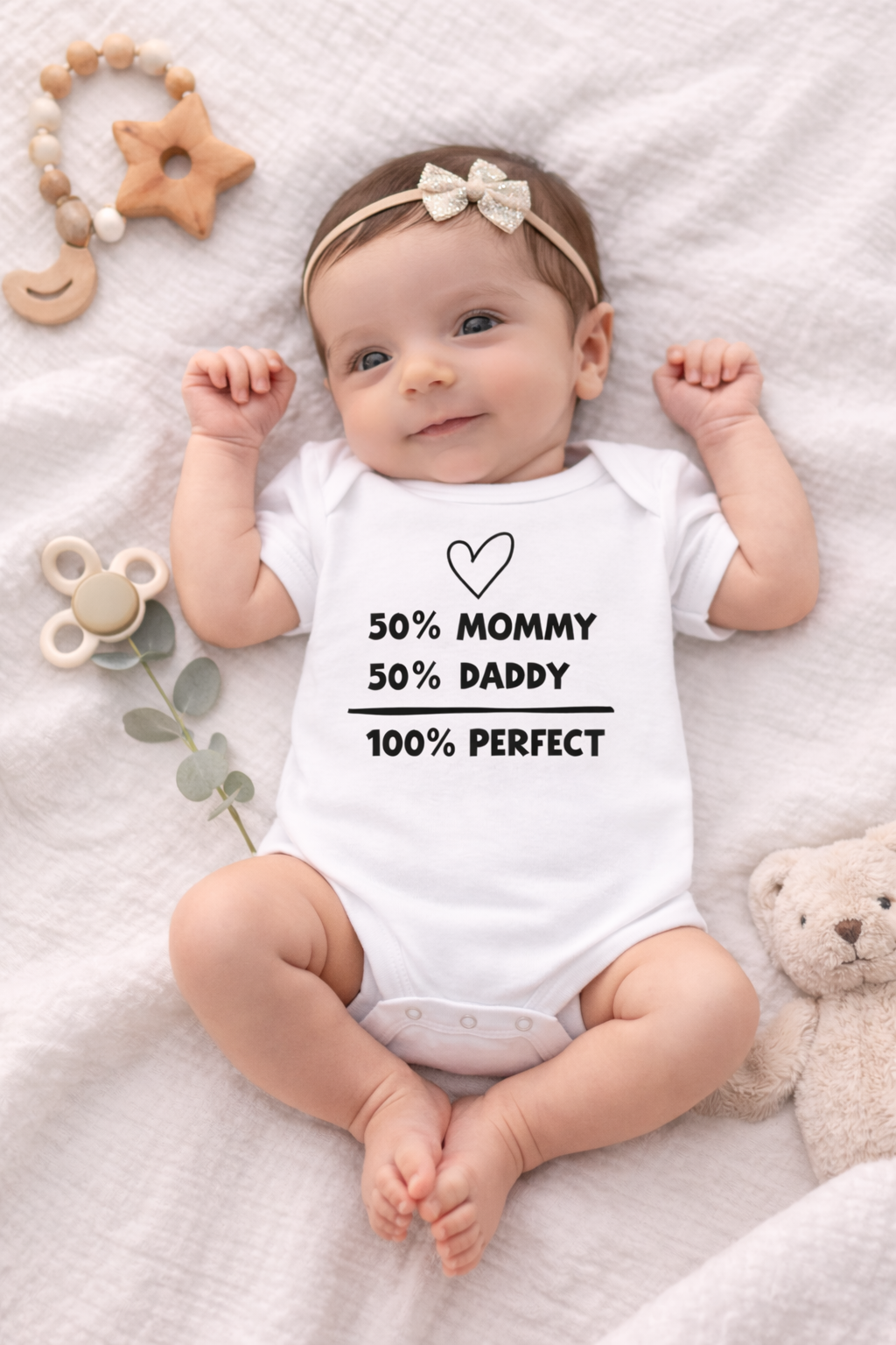 "50% Mommy 50% Daddy 100% Perfect" Baby Bodysuit – Newborn Gift