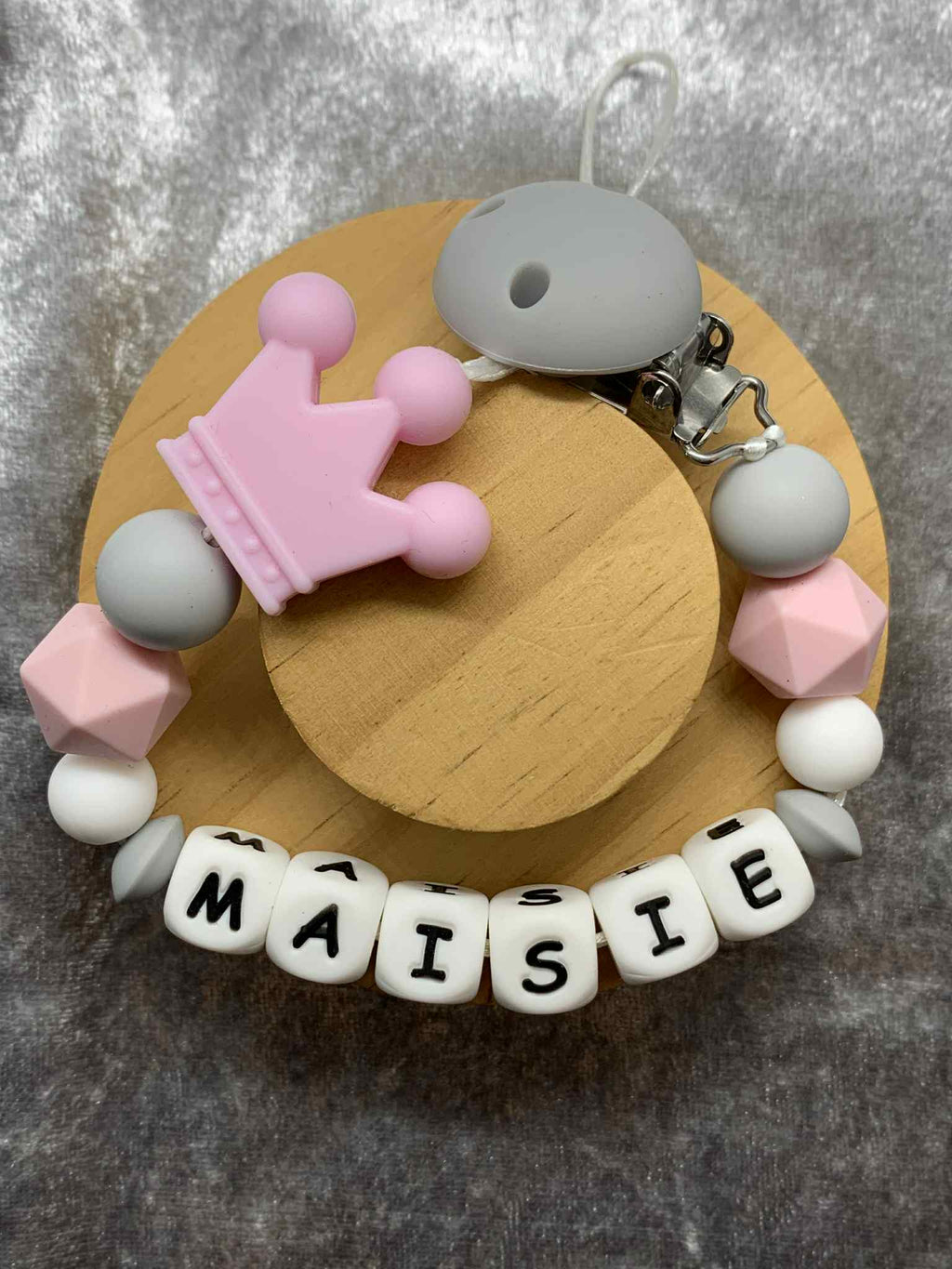 Personalised Dummy holder, Pacifier chain, Mam dummy clip new baby gift - CROWN