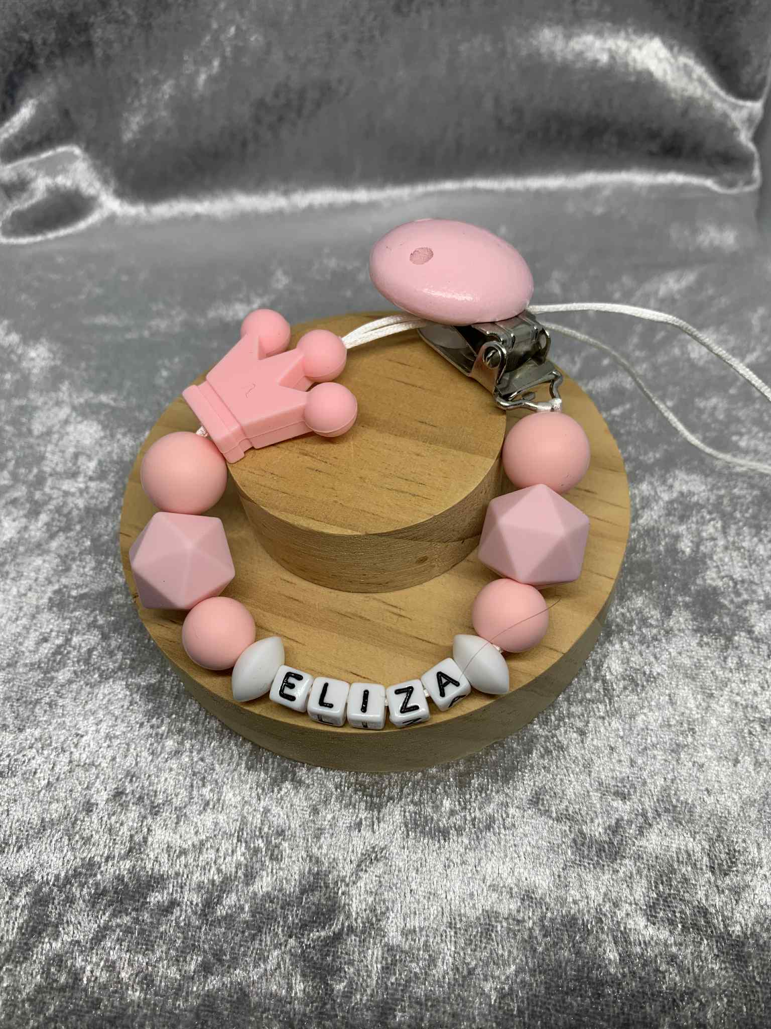 Personalised Dummy holder, Pacifier chain, Mam dummy clip new baby gift - CROWN