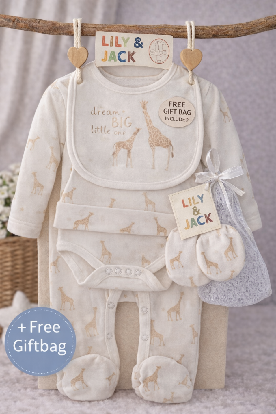 Baby Unisex 5-Piece Dream Big Little One Clothing Set with Gift Bag