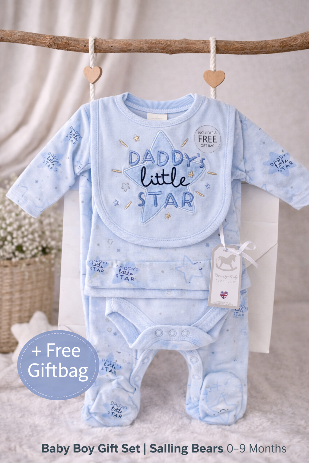 Baby Boys 5-Piece Matching Daddy’s Little Star Set with Gift Bag