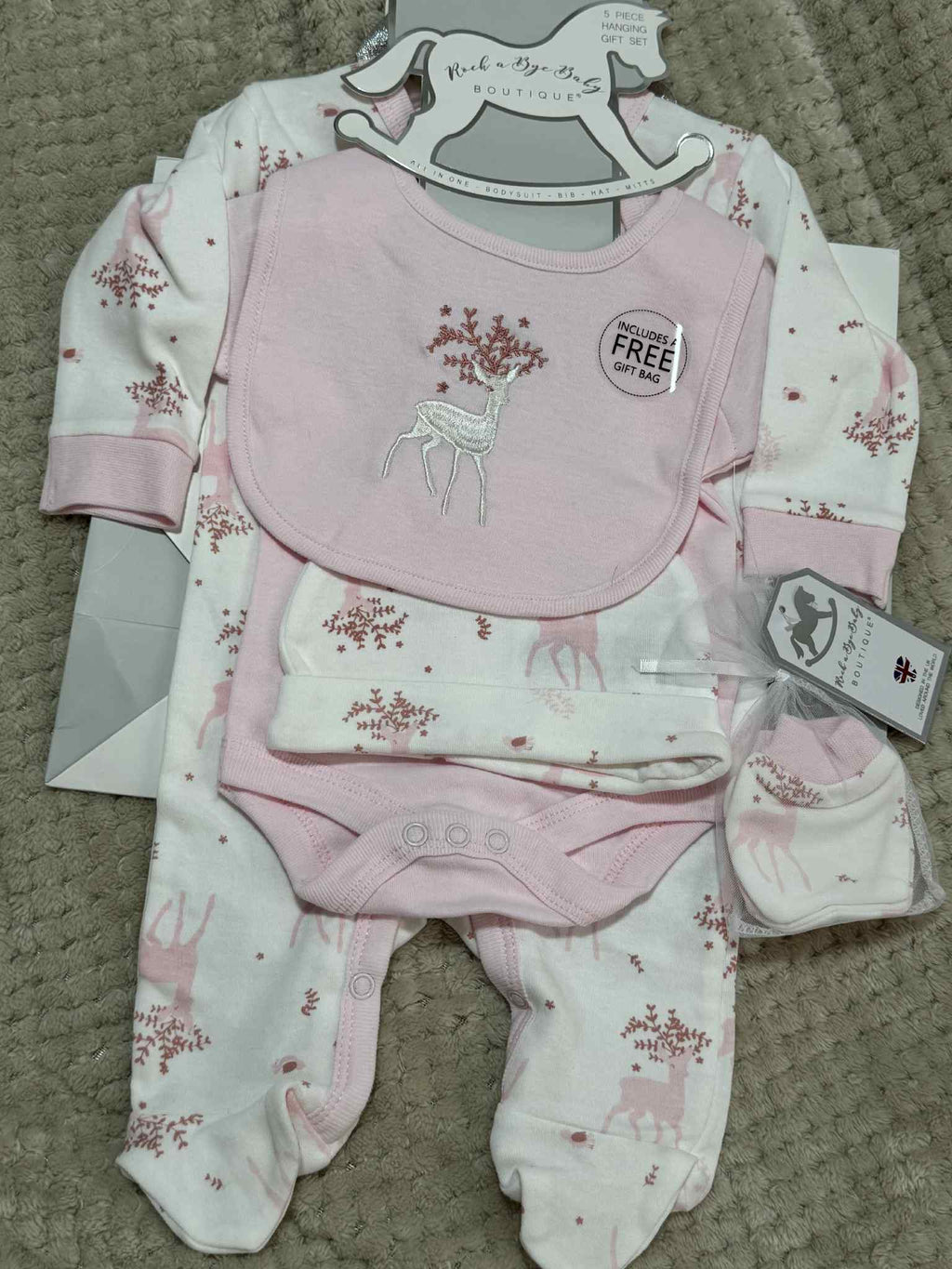 Baby Girls 5 Piece Matching Deer Set & Giftbag