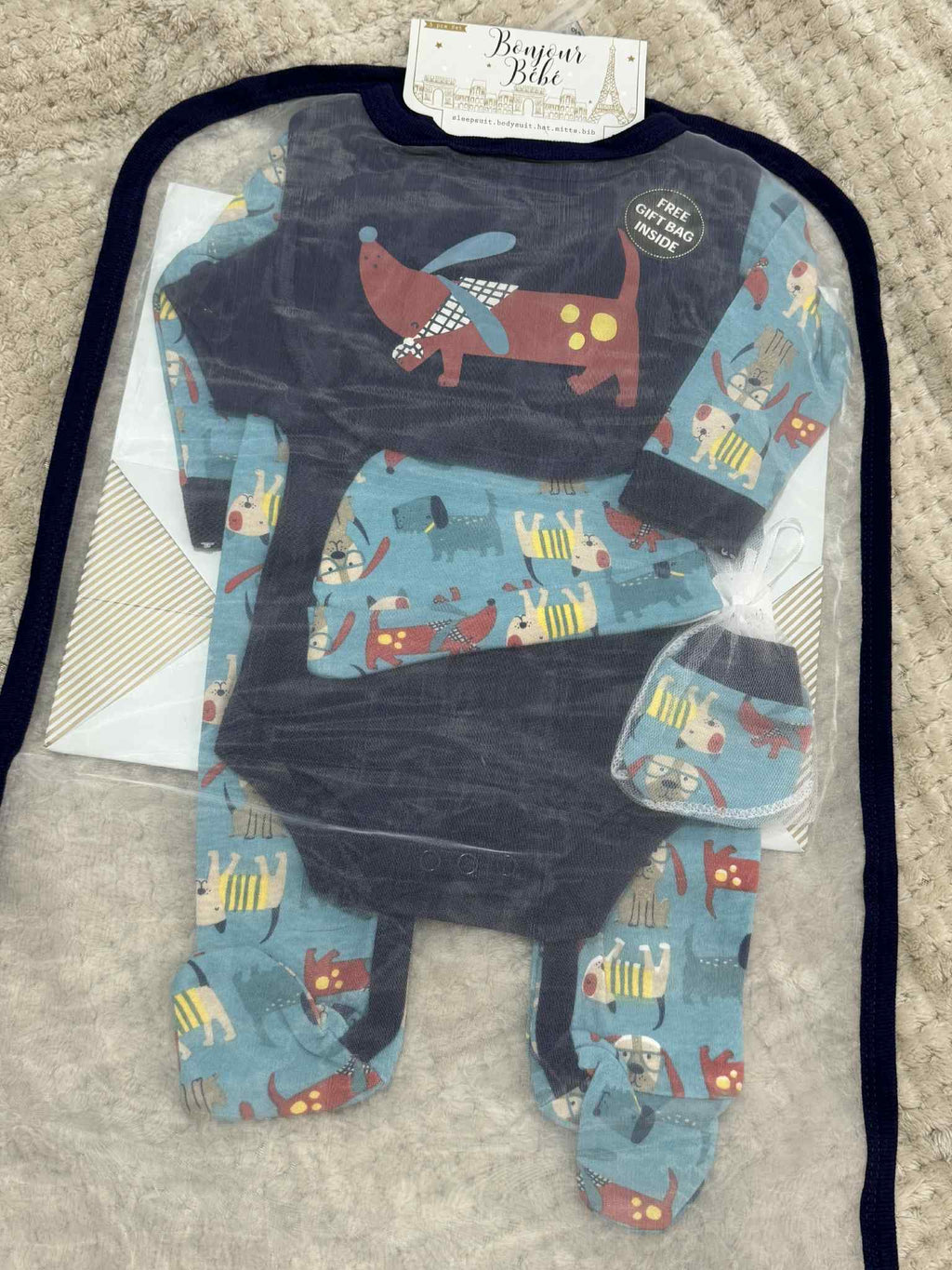 Baby Boys 5 Piece Matching Dog Set & Giftbag