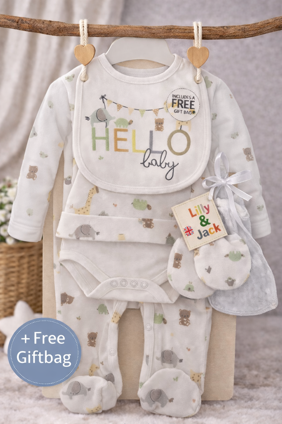 Baby Boys 5-Piece Hello Baby Clothing Set with Gift Bag