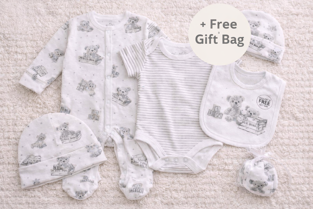 Unisex 5-Piece White Teddy Bear Baby Gift Set