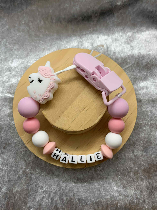 Pink Llama Dummy Clip - Custom Silicone Pacifier Holder (Plastic Letter Design)