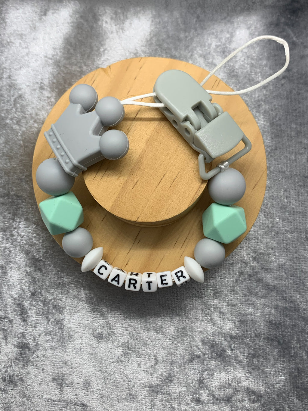 Personalised Dummy holder, Pacifier chain, Mam dummy clip new baby gift - CROWN