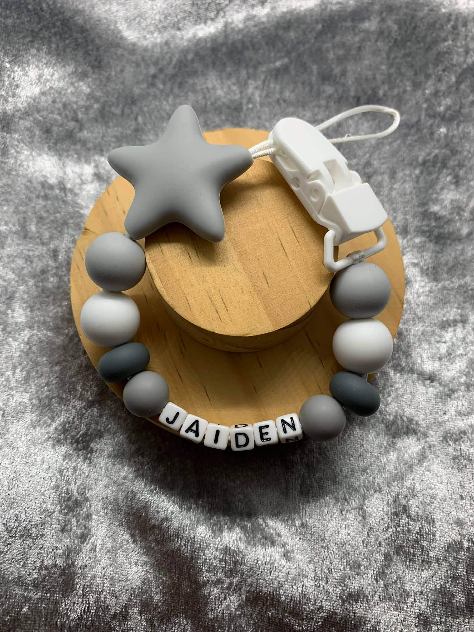 Blue Grey Personalised Dummy Clip Mam Dummy Holder New Baby Gift - STARS