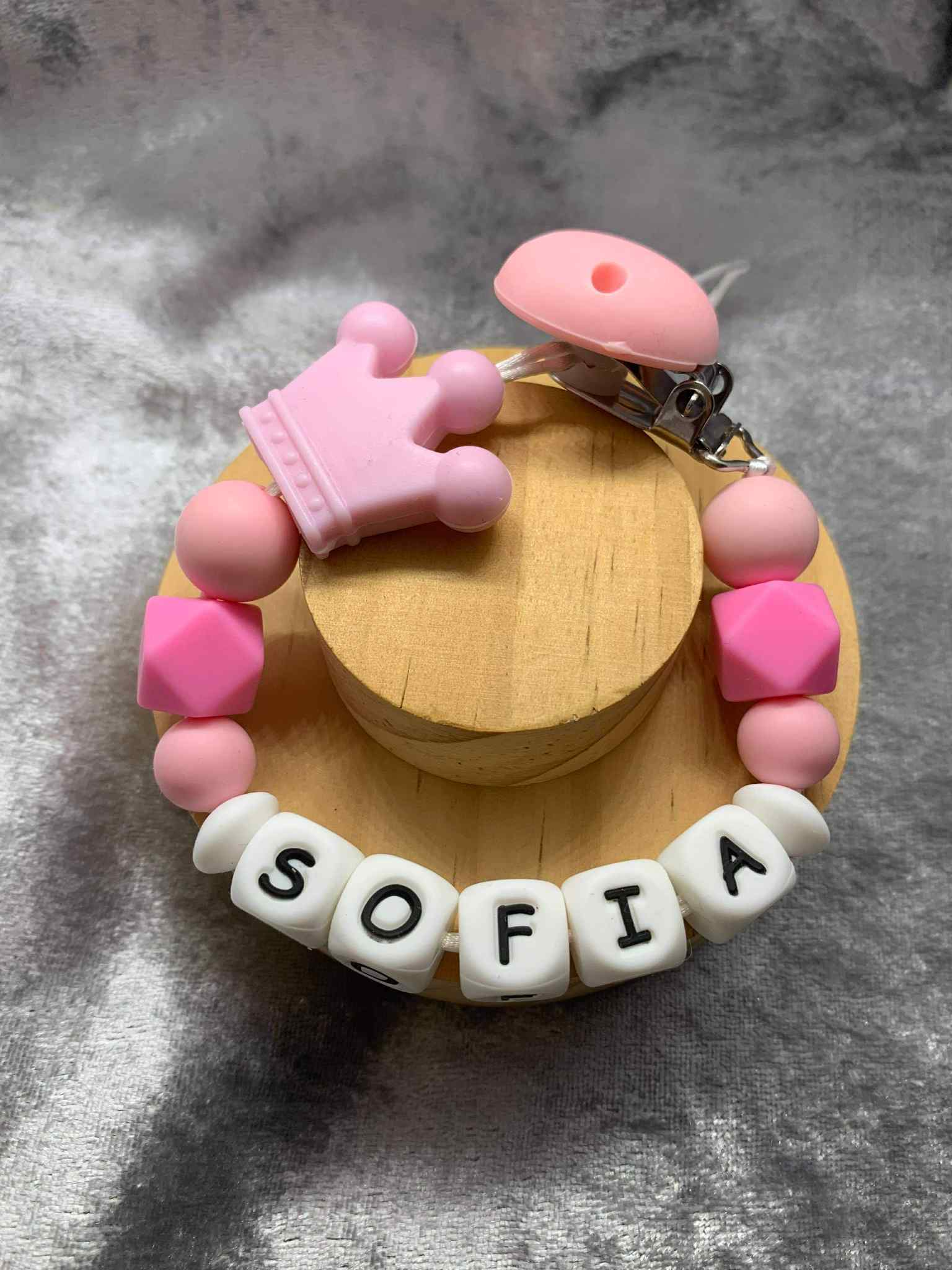 Personalised Dummy holder, Pacifier chain, Mam dummy clip new baby gift - CROWN