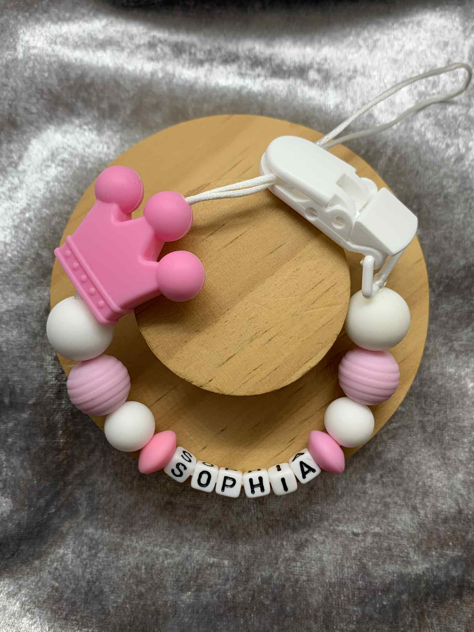 Personalised Dummy holder, Pacifier chain, Mam dummy clip new baby gift - CROWN