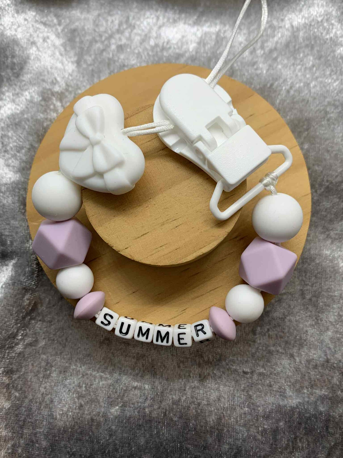 Personalised Heart Dummy Clip for Baby Girls – Custom Name