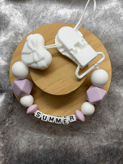 Personalised Heart Dummy Clip for Baby Girls – Custom Name