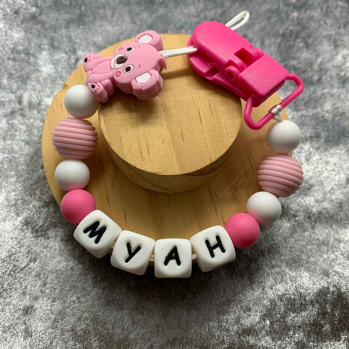Hot Pink Koala Dummy Clip - Custom Silicone Pacifier Holder (Silicone Letter Design)