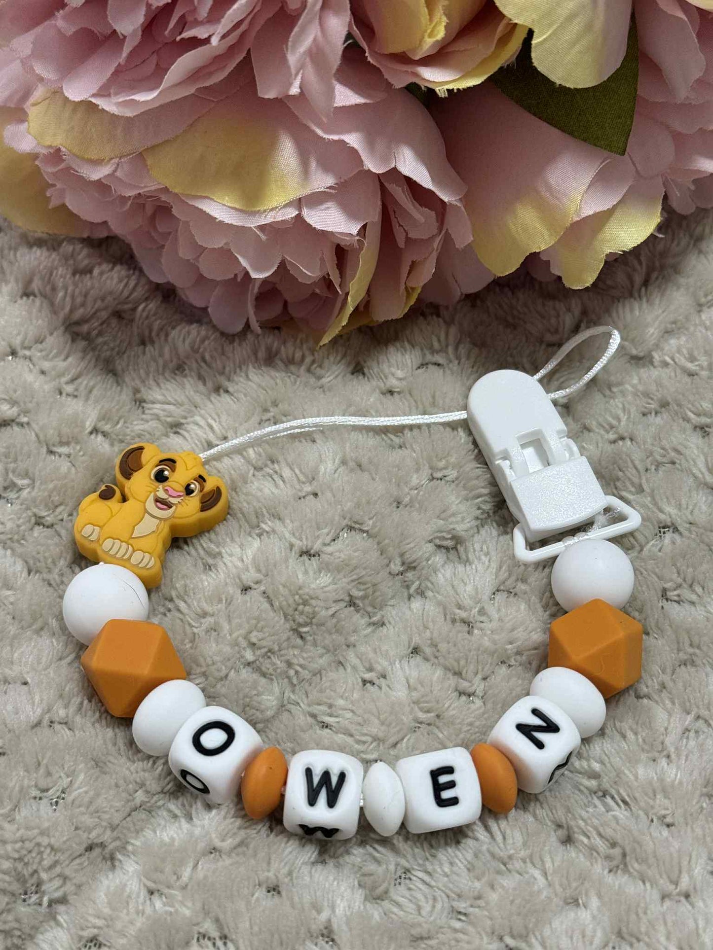 Lion Cub Dummy Clip - Custom Silicone Pacifier Holder (Silicone Letter Design)