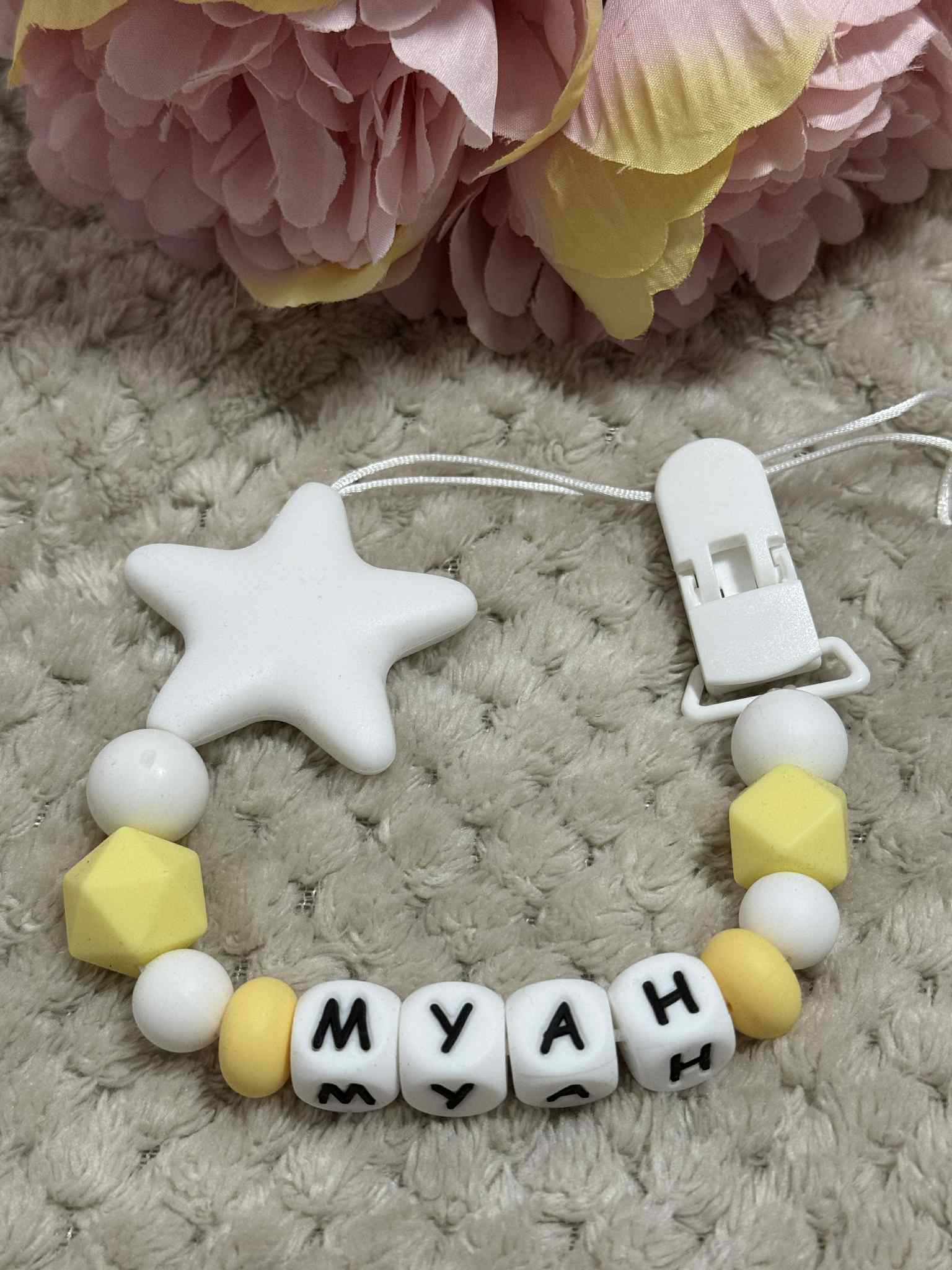 Personalised Dummy Clip Mam Dummy Holder New Baby Gift - STARS