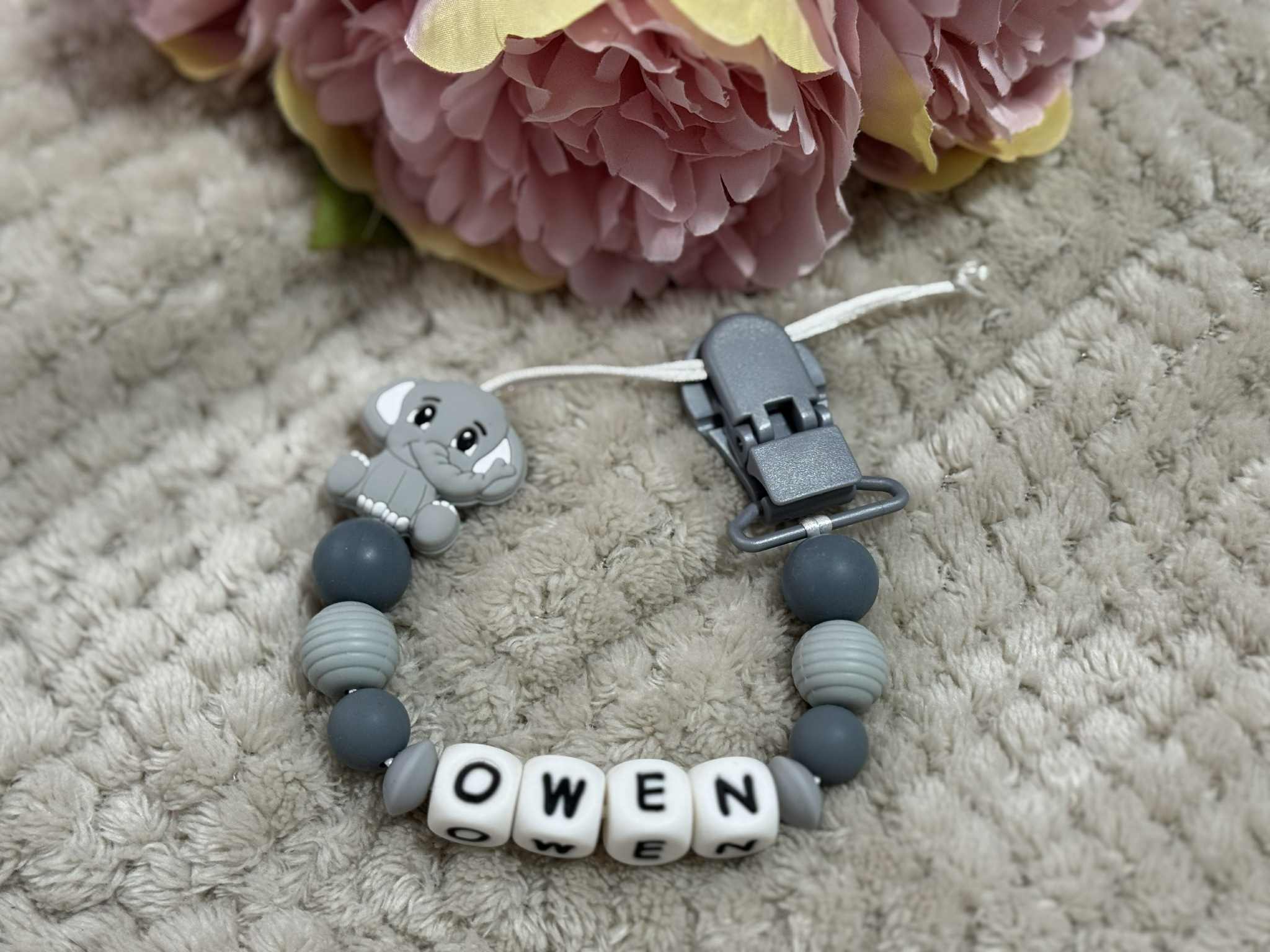 Personalised Dummy Clips Mam Dummy Holder New Baby Gift - ELEPHANT