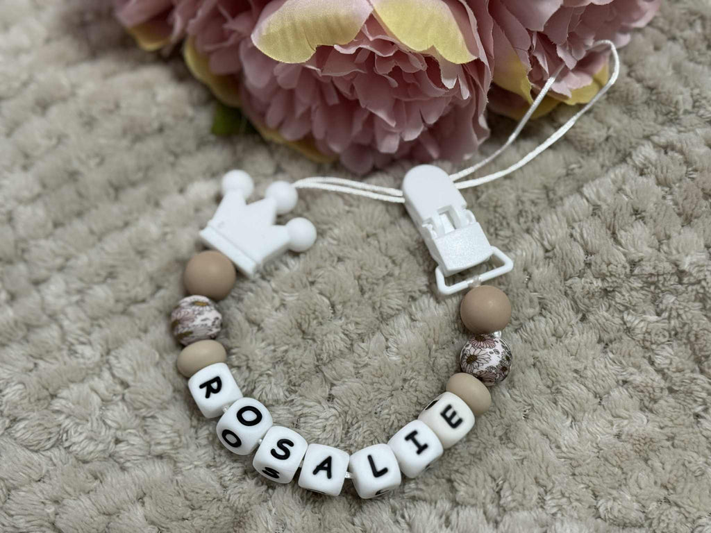 Personalised Dummy holder, Pacifier chain, Mam dummy clip new baby gift - CROWN