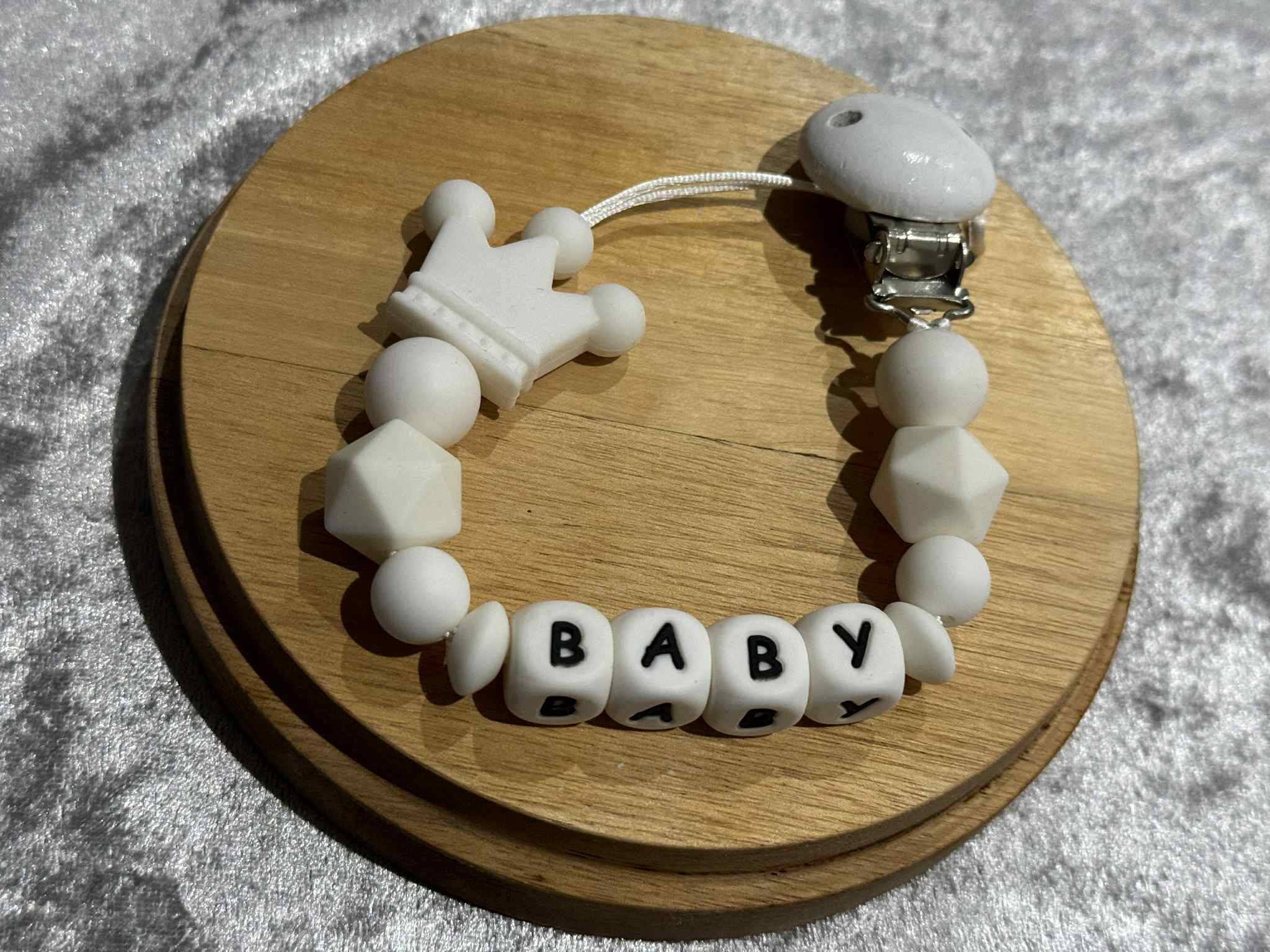 Personalised Dummy holder, Pacifier chain, Mam dummy clip new baby gift - CROWN
