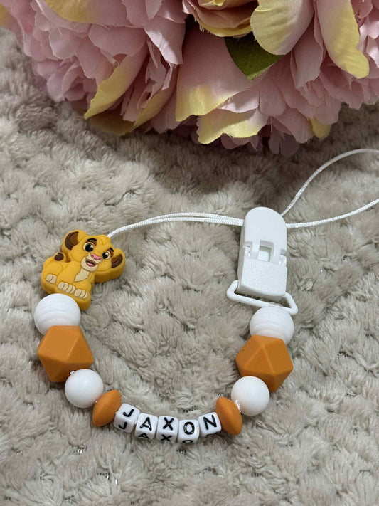 Lion Cub Dummy Clip - Custom Silicone Pacifier Holder (Plastic Letter Design)