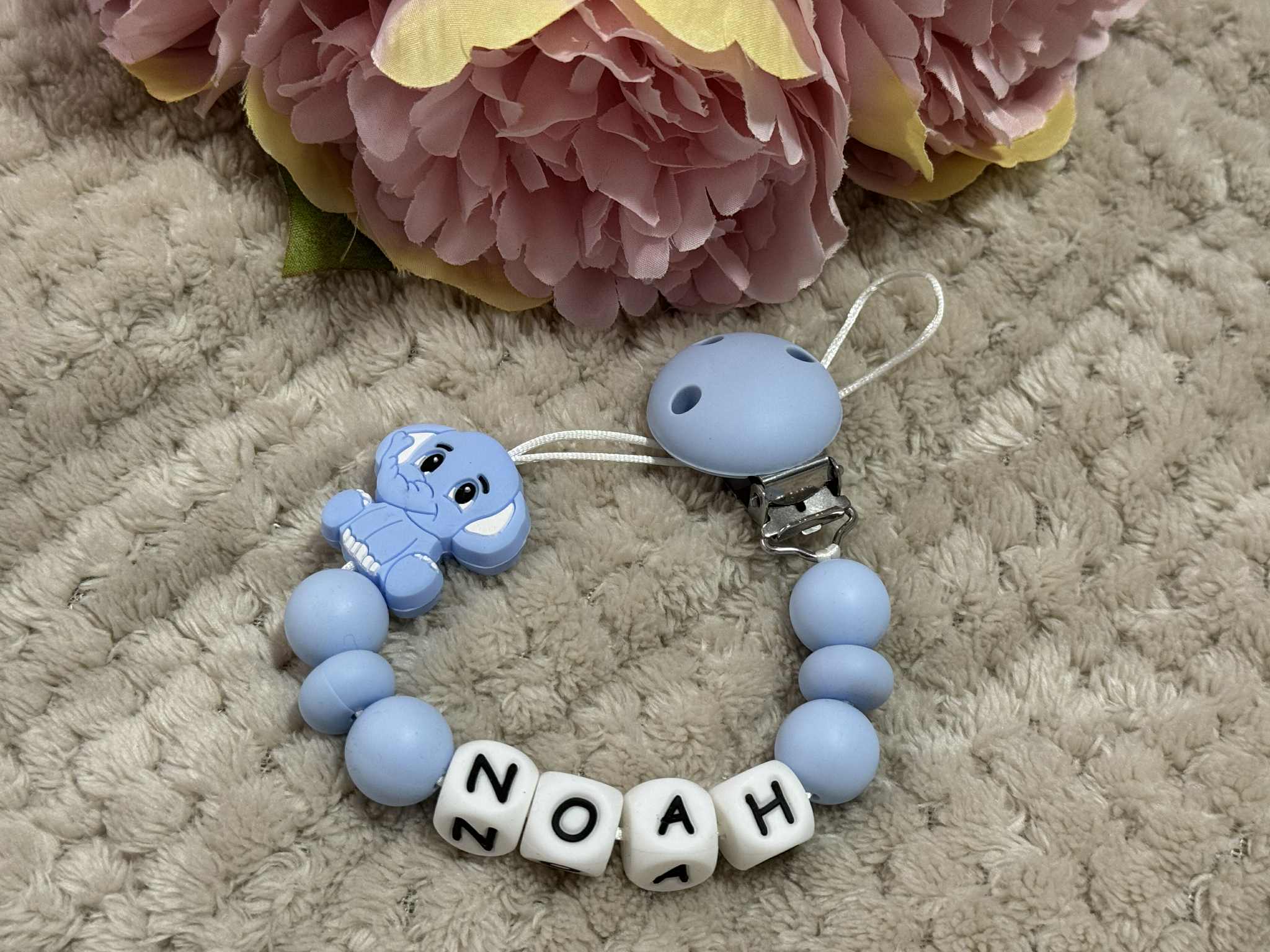 Personalised Dummy Clips Mam Dummy Holder New Baby Gift - ELEPHANT