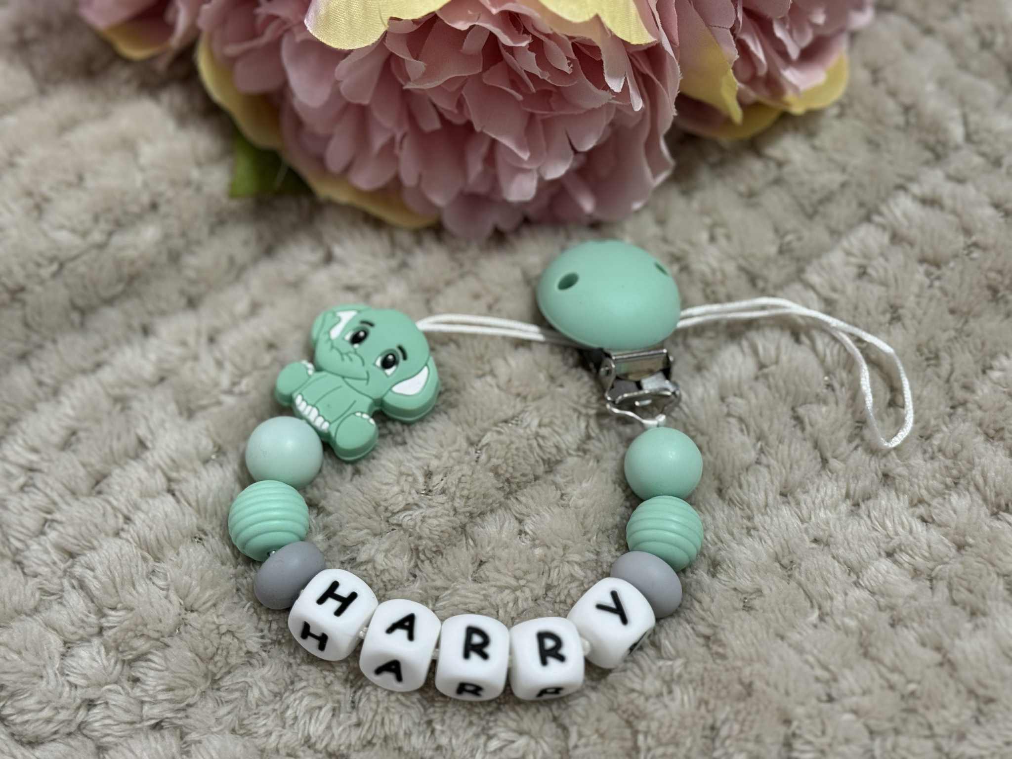 Personalised Dummy Clips Mam Dummy Holder New Baby Gift - ELEPHANT