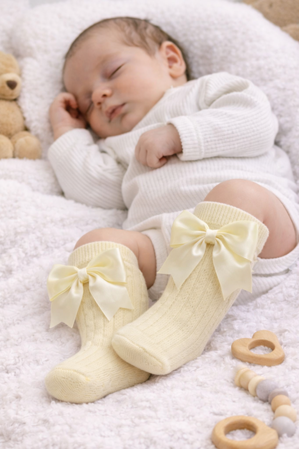 Baby Lemon Knee High Socks with Satin Bow - Soft Touch 0-24 Months 🎀